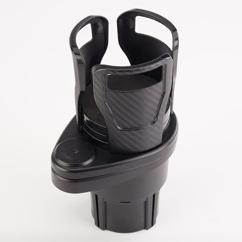 Cross-Border Bestseller Multi-Functional Car Water Cup Holder (Carbon Fiber Black), 1 Split 2 Double-Layer Storage Rotat